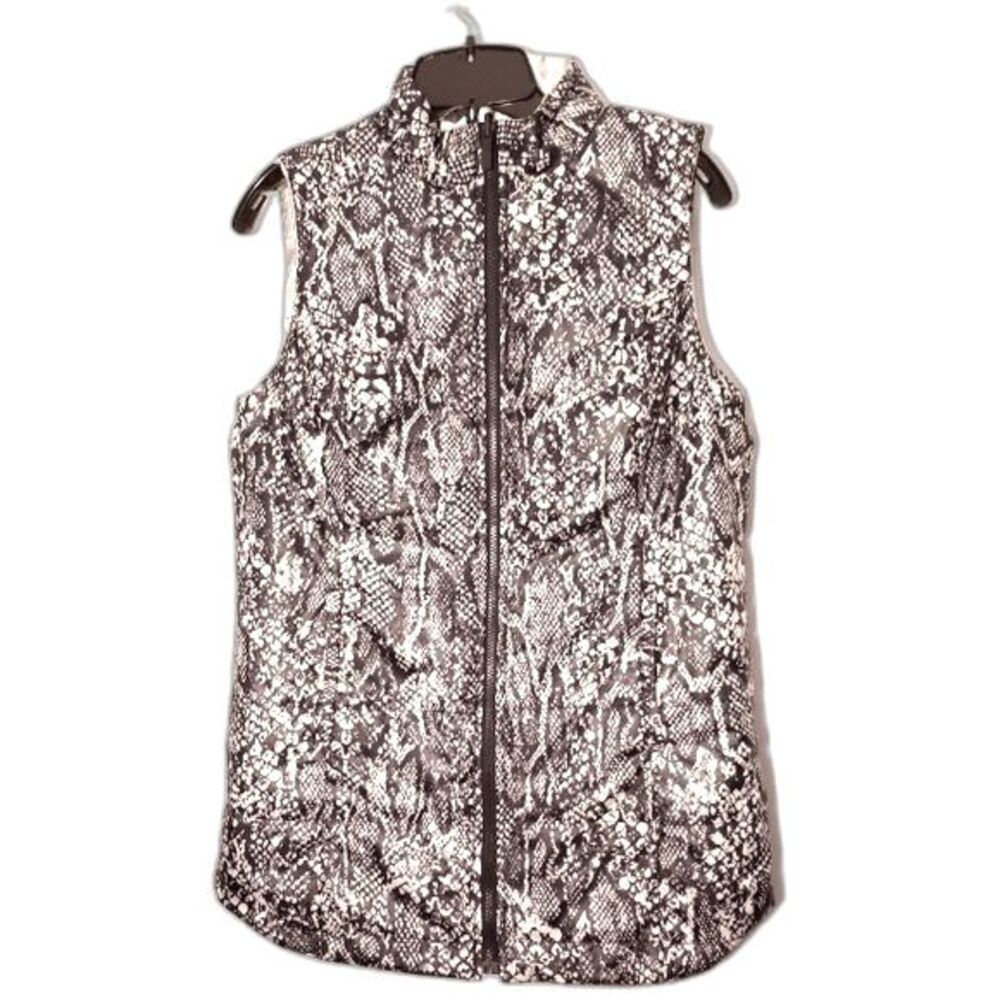 Chico's zenergy $139 puffer vest navy blue silver reversible quilted 0 4 6 nwot